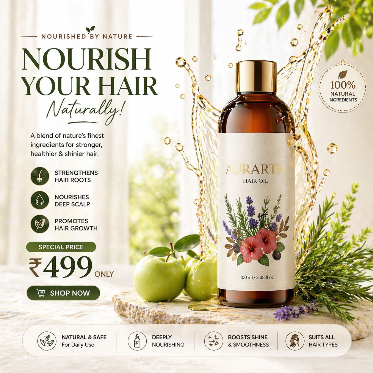 Natural Hair Oil for Women - Stronger Hair, Zero Damage, Daily Use